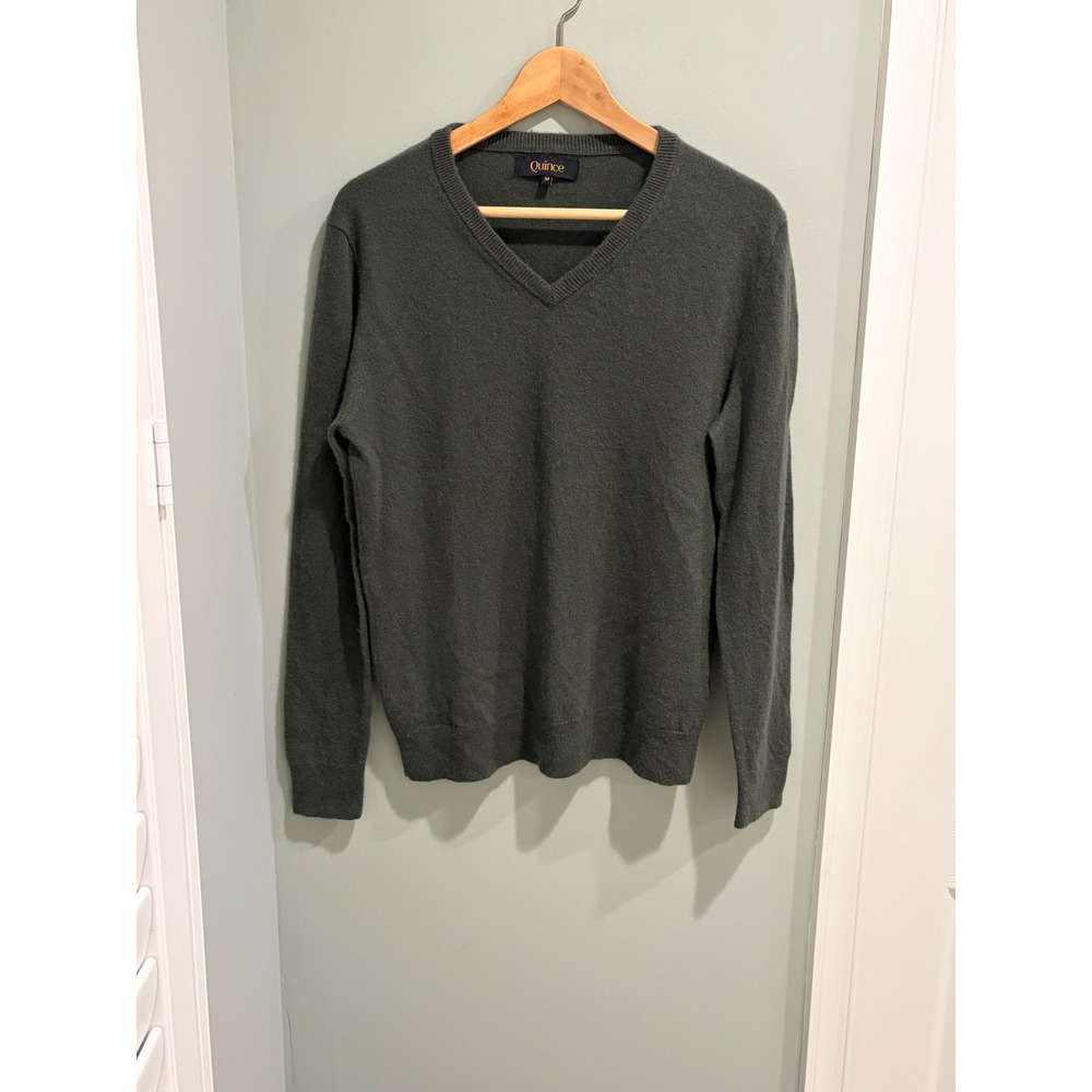 Quince Mens 100%‎ Cashmere V-Neck Sweater Charcoal Green Medium SHWDC01 FA/23